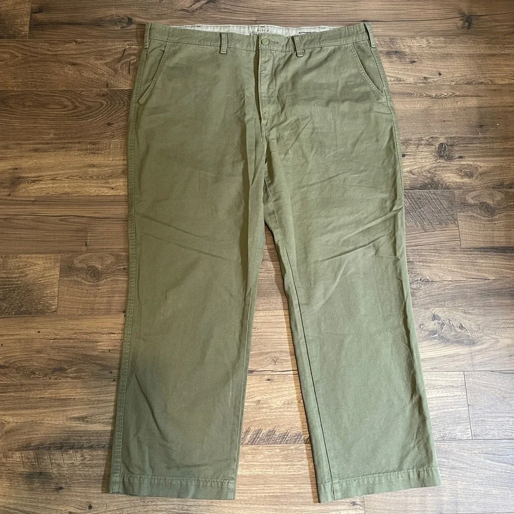 Levis XX Chino Authentic Fit Mens 42x30 Olive Green Cotton Twill Pants Trousers